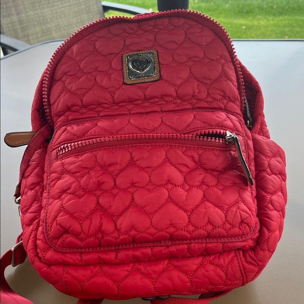 Brighton Red Quilted Backpack w/stitched hearts